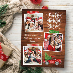 Thankful Grateful Blessed Wood Truck Tape Holiday Postcard