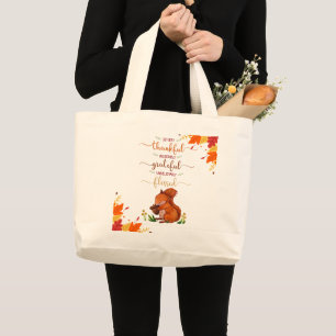Thankful Grateful Cute Squirrel Fall Theme Tote