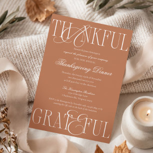 Thankful Grateful Elegant Thanksgiving Dinner Invitation