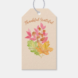 Thankful Grateful Fall Leaves and Berries Paper Gift Tags