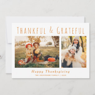 Thankful & Grateful Handwriting Thanksgiving Holiday Card