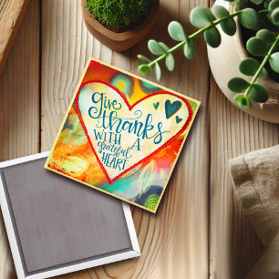 Thankful, Grateful Heart Colourful Inspirivity  Magnet