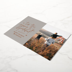 Thankful grateful modern minimal elegant script foil holiday card