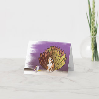 Thankful Grateful Sheltie Turkey Feathers Thank You Card