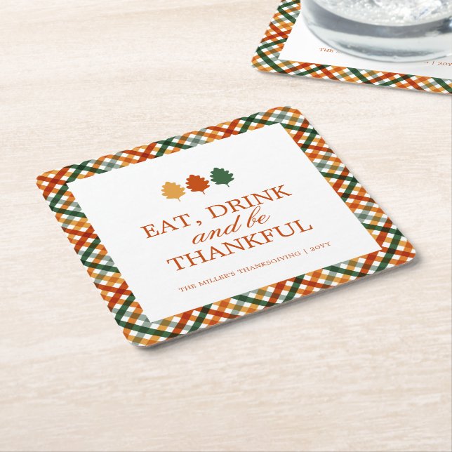 Thankful Grateful Thanksgiving Party Square Paper Coaster (Angled)