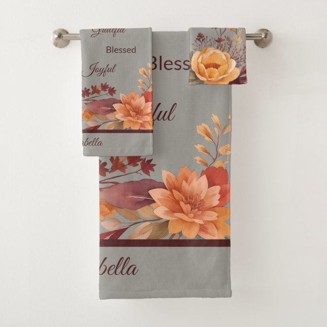 Thankful Grategul Blessed Floral Thanksgiving  Bath Towel Set (Insitu)