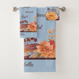 Thankful Grategul Blessed Floral Thanksgiving Bath Towel Set