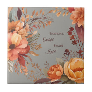 Thankful Grategul Blessed Floral Thanksgiving  Ceramic Tile