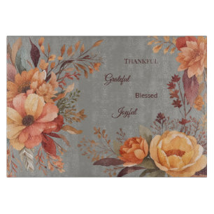 Thankful Grategul Blessed Floral Thanksgiving Cutting Board