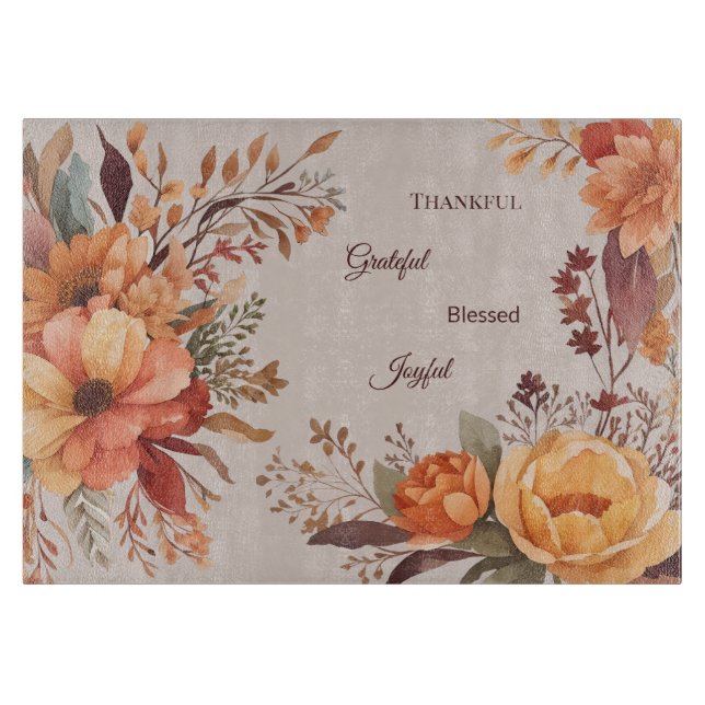Thankful Grategul Blessed Floral Thanksgiving  Cutting Board (Front)