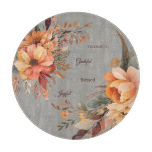 Thankful Grategul Blessed Floral Thanksgiving Cutting Board