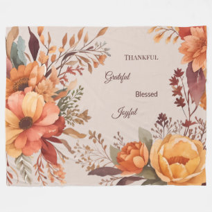 Thankful Grategul Blessed Floral Thanksgiving Fleece Blanket