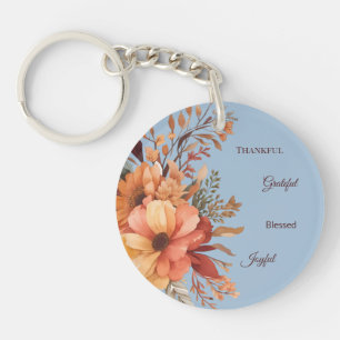 Thankful Grategul Blessed Floral Thanksgiving Key Ring