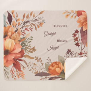 Thankful Grategul Blessed Floral Thanksgiving  Sherpa Blanket