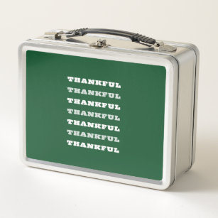 Thankful, Gratitude Quote, Green Metal Lunch Box
