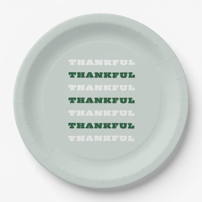 Thankful, Gratitude Quote, Green Paper Plate (Front)