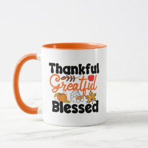 Thankful Greatful Blessed Wordart Thanksgiving Mug