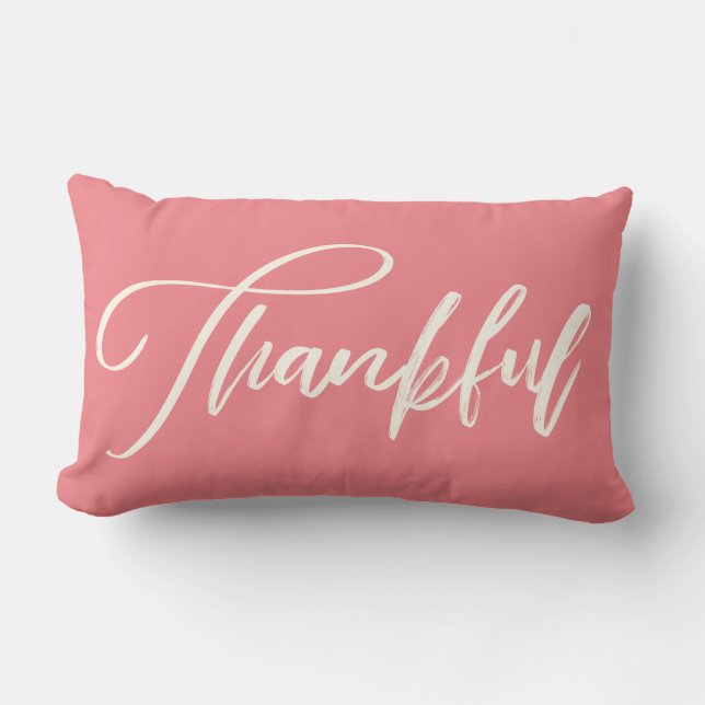 Thankful Handwritten Typography Lumbar Cushion (Front)