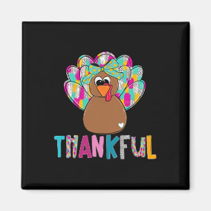Thankful Happy Thanksgiving Cute Turkey Day Girl W Magnet