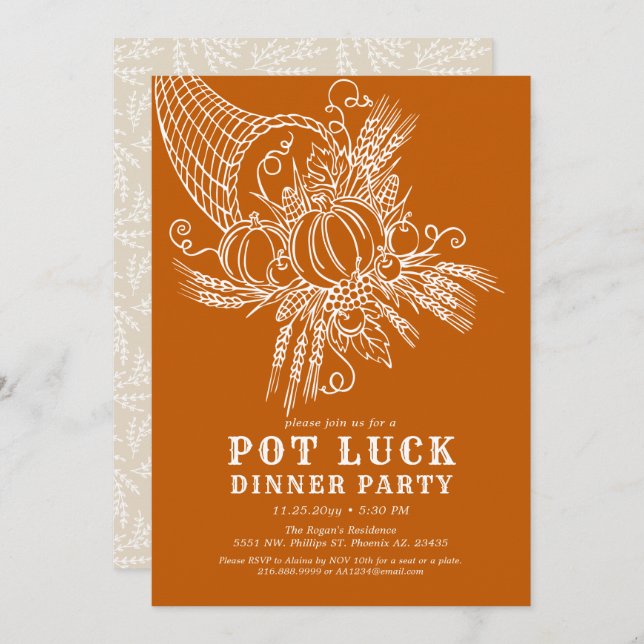 Thankful Harvest | Pot Luck Thanksgiving Party Invitation (Front/Back)