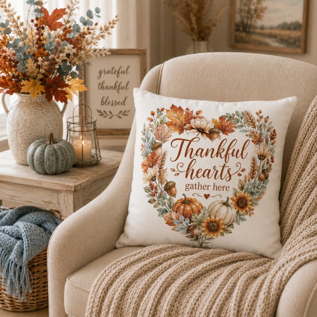 Thankful Heart Blue Fall Decor  Cushion (Creator Uploaded)