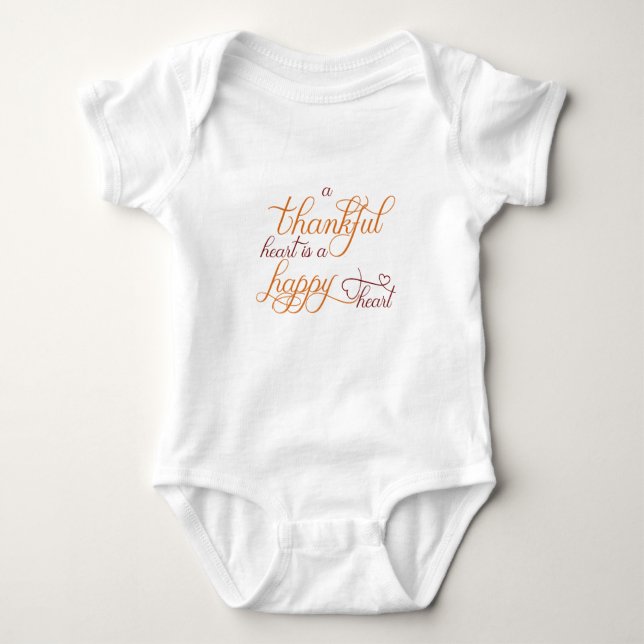 thankful heart is a happy heart thanksgiving baby bodysuit (Front)