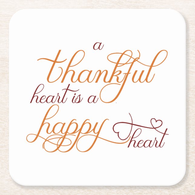 thankful heart is a happy heart thanksgiving square paper coaster (Front)