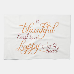 thankful heart is a happy heart thanksgiving tea towel