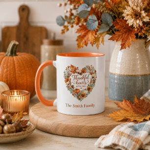 Thankful Hearts Gather Here Thanksgiving  Mug