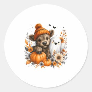 Thankful Heifer Cow Ghost Thanksgiving Halloween Classic Round Sticker