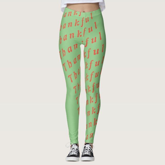 Thankful in repeat pattern of text leggings (Front)