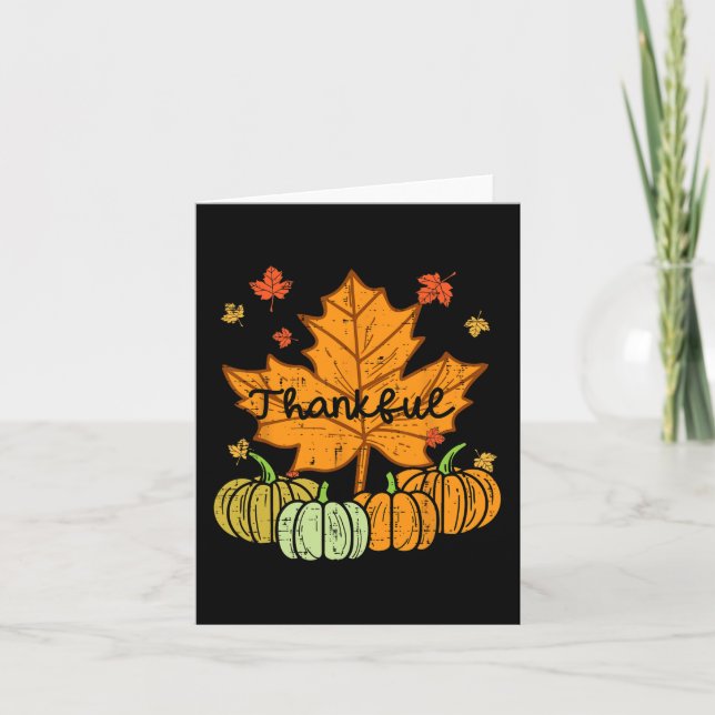 Thankful Leaf Pumpkin Cute Thanksgiving Fall Men W Card (Front)