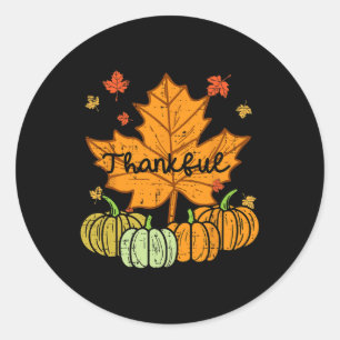 Thankful Leaf Pumpkin Cute Thanksgiving Fall Men W Classic Round Sticker