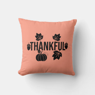 Thankful, Leaves And Pumpkin Cushion