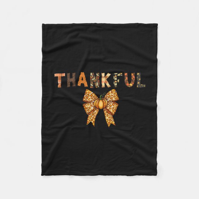 Thankful Leopard Bow Pumpkin Fall Apparel For Wome Fleece Blanket (Front)