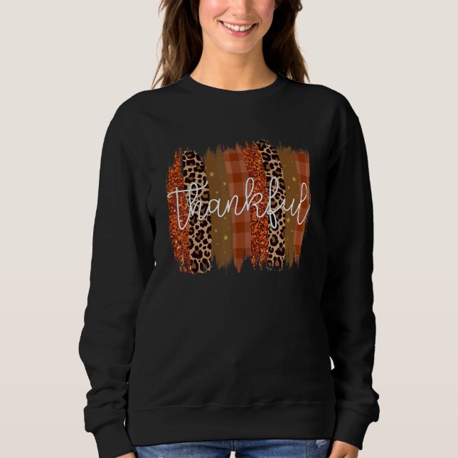 Thankful Leopard Brushstrokes  Thanksgiving Sweatshirt (Front)