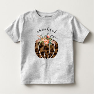 Thankful Leopard Fall Pumpkin Thanksgiving Girl Toddler T-Shirt