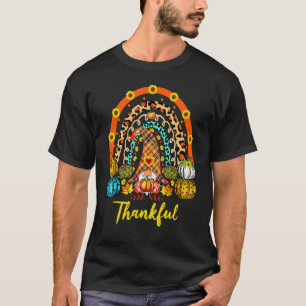 Thankful Leopard Rainbow Boho Gnomes Fall Happy Th T-Shirt