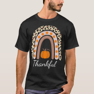 Thankful Leopard Rainbow Boho Thanksgiving  T-Shirt