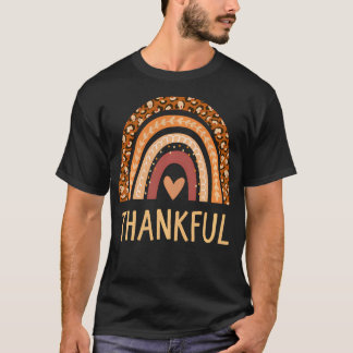 Thankful Leopard Rainbow For Thanksgiving Family D T-Shirt