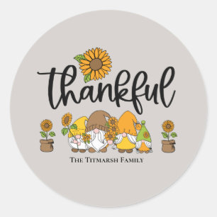 Thankful little sunflower gnome family classic round sticker