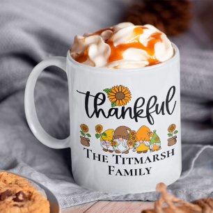 Thankful little sunflower gnome family coffee mug