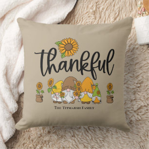 Thankful little sunflower gnome family cushion