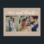 Thankful Love Thank You Postcard Kraft<br><div class="desc">Sending out your thank you note will be a breeze with this chic and stylish thank you postcard. Visit our designs showroom at WWW.BERRYBERRYSWEET.COM</div>