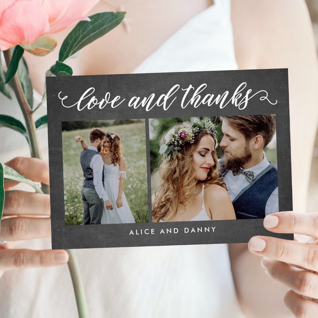 Thankful Love Wedding Photo Thank You Card Chalk (Creator Uploaded)