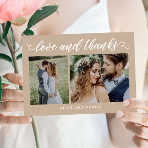 Thankful Love Wedding Photo Thank You Card Kraft