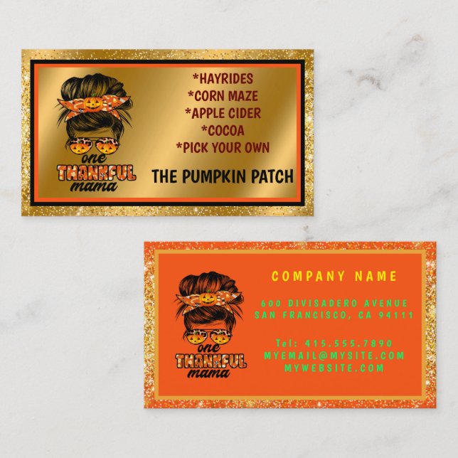 Thankful Mama Autumn Customise Text and Colour Business Card (Front/Back)