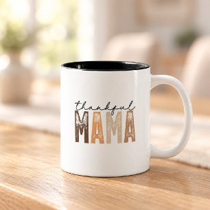 Thankful Mama Autumn Earth Tone Script Two-Tone Coffee Mug