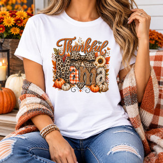 Thankful Mama Leopard Print Thanksgiving T-Shirt
