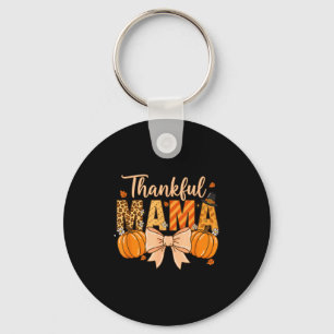 Thankful Mama Pumpkin Fall Coquette Bow Thanksgivi Key Ring